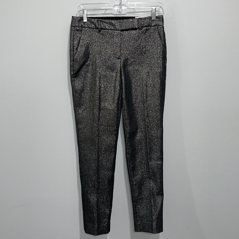 White House Black Market lurex jacquard slim ankle pants size 2 silver metallic